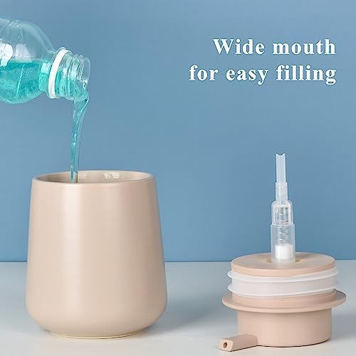 Umlaca Soap Dispenser Ceramic for kitchens,Bathroom Refillable Liquid Hand Soap Dispenser for Lotion,detergent,liquid hand soap12oz (Khaki Foam Soap Dispenser)