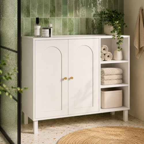 Meuble de salle de bain meuble de rangement salon entrée ARSENE 3 étagères avec placard bois - vue 2