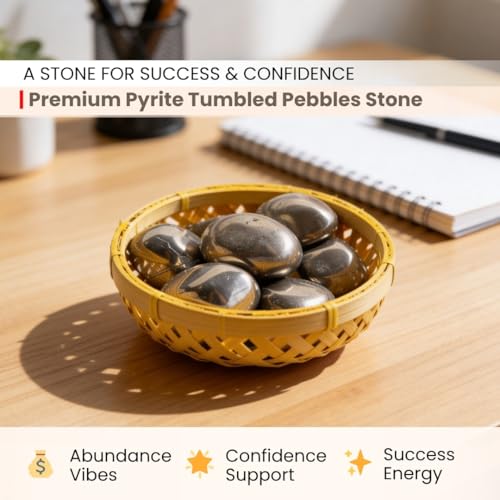 Image of Plus Value Premium Pyrite Tumbled Pebbles Stone for Wealth & Money Attraction Reiki Healing Crystal Chakra Aura (200gm, Basket)