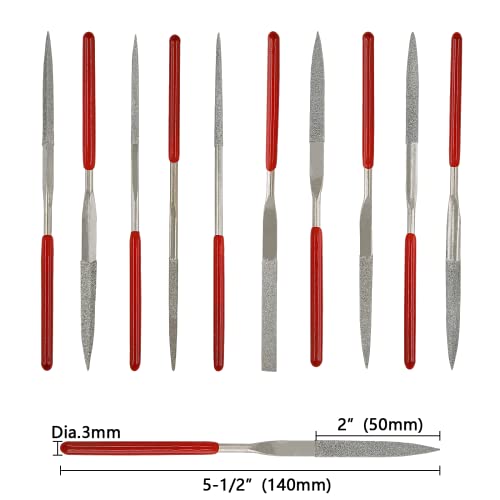 Litoexpe 10 Pieces Mini Needle File Set, Multipurpose Small Diamond File Kit Jewelers File For Metal, Crafts, Wood, Plastic Sanding, 3X140Mm #TOP1