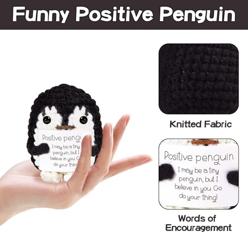 Image of Hoedia Emotional Penguin Small Mother's Day Easter Gifts for Women Men Her Him, Positive Crochet Cute Funny Inspirational Support Stuffers College Office Friend Birthday Basket Filler Decorations