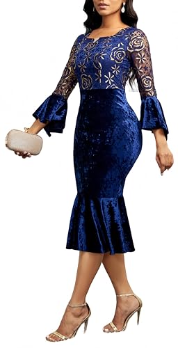 Image of Midi Lace Dress for Women Bodycon Dress Church Cocktail Party Clothes