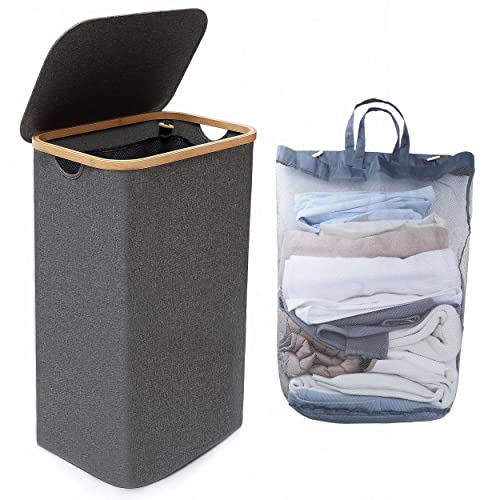 Kerhouze Grand panier à linge pliable étanche avec poignées en bambou 110 l pour vêtements, jouets dans la chambre, le dortoir et la buanderie Cover