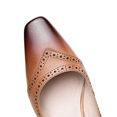 Tinacus Genuine Leather Women's Handmade Little Square Toe Mental Mid Stiletto Heel Buckle Gradient Color Mary Jane Pump Shoes (Brown, Us8) #TOP3
