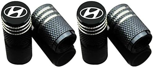 Car Tire Air Valve Caps- Auto Wheel Tire Dust Stem Cap Cover with Logo Emblem Waterproof Dust-Proof Universal fit for Cars, SUV, Truck, Motorcycles 4 Pieces Hyundai Black VC-049