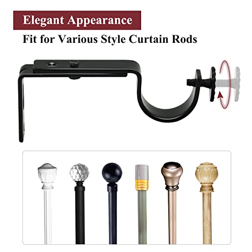 Curtain Rod Bracket, Adjustable Curtain Rod Holders 1 Inch Black Heavy Duty Curtain Rod Hooks 6 Pack Curtain Rod Hardware Brackets Extender Drapery Pole Holder For Wall #TOP5