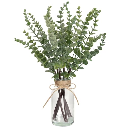 YELIKIT Künstliche Pflanzen Eukalyptusblätter in Glasvase, 44CM...
