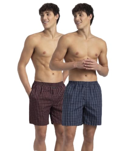 Image of Jockey 1223 Men Super Combed Mercerized Cotton Woven Checkered Boxer Shorts with Side Pocket (Pack of 2, Colors & Prints May Vary)
