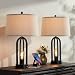 Marcel Modern Industrial Table Lamps Set of 2 with Nightlight LED USB Port Black Linen Shade for Living Room Bedroom - 360 Lighting