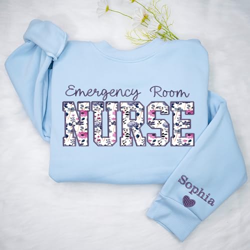 Personalized Embroidered Nurse Sweatshirt for Women, Custom Name & Specialties (ER, RN, NP, L&D), Nurse Gifts4