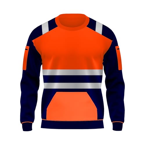 trending babz - Sweatshirt en polaire haute visibilité à col rond pour le travail et la sécurité, doux, chaud et confortable, tailles S à XXL, Orange/bleu marine., XXL