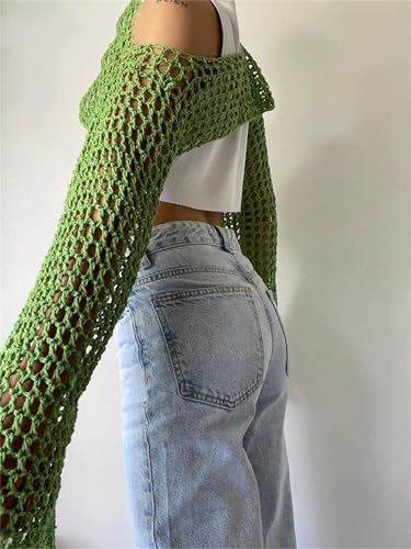 Women's Mesh Crochet Crop Tops Shrugs,Sexy Hollow Out Cropped Knit Sweater See Through Beach Cover Ups4