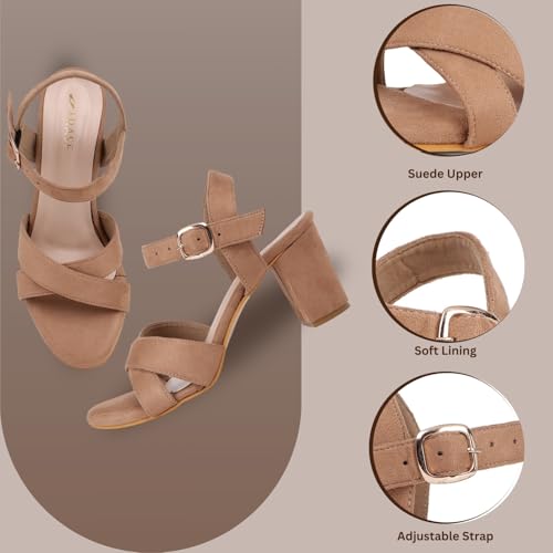 Image of TRASE Block Heels Sandals For Women, Dusky Stylish & Comfortable Footwear