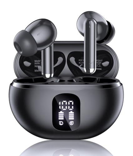 Image of Wireless Earbuds, Bluetooth 5.4 Headphones with 50H Playback, Deep Bass Stereo Ear Buds Clear Calls with LED Power Display, IPX7 Waterproof, in-Ear Earphones with Mic for Phone /Android /iPad, Jet Black