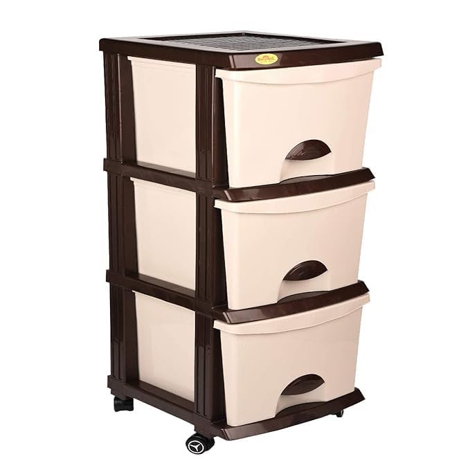 National Plastic Store Drawer IT-190 (3-Tier) for Home & Office Storage Organizer (Wenge/Beige, Multipurpose Drawer Cabinet with Wheels)-picture-21