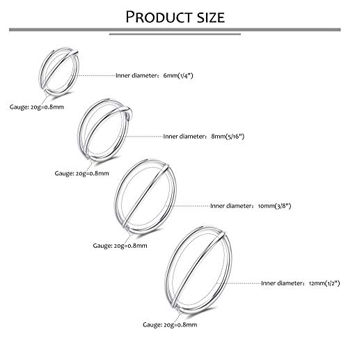 Bodybonita 6-18Pcs Nose Rings Hoop For Women, Hypoallergenic Thin 20G Double Layered Nose Ring Hoop Septum Ring Cartilage Earring Conch Hoop Body Piercing Jewelry 6/8/10/12Mm #TOP6