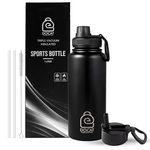 Image of DOCAT Water Bottle 1 Litre, Stainless Steel Sipper Water Bottle, Leak Proof Lid, Rust Proof, 24 Hours Hot and Cold Thermosteel Vacuum Insulated Water Bottle