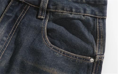 Men Washed Jeans Big Pocket Trousers Wide Leg Pant Button Streetwear Hip Hop Heavy Denim Pants3