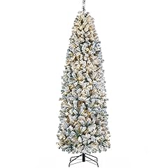 Yaheetech 7.5ft Pre-lit Snow Flocked Pencil Christmas Tree