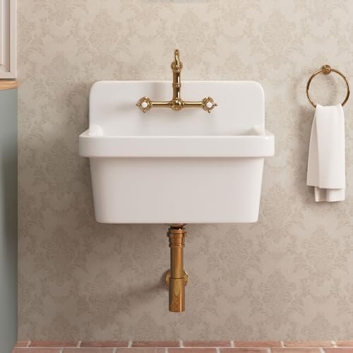 DeerValley Wall Mount Utility Sink 24 Inch, White Laundry Sink