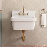 DeerValley Wall Mount Utility Sink 24 Inch, White Laundry Sink, Ceramic High Back Farmhouse Sink for Laundry Room, Garage, Kitchen, Bathroom