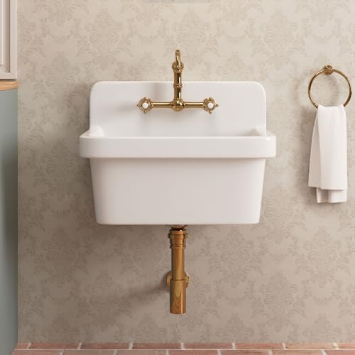 Deer Valley Deervalley Dv-1K0137 24 Inch Wall Mounted High White Kitchen Sink White Fireclay Utility Sink Ceramic Laundry Sink Wall Mount Bathroom Sink cover