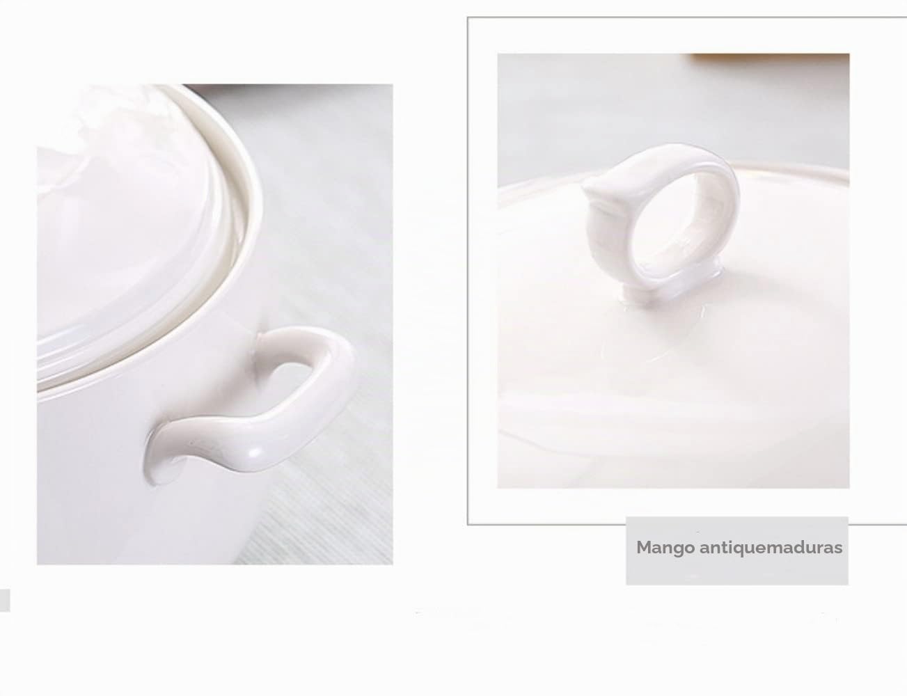 Tureen de cerámica con tapa, 3 L de gran capacidad para servir con asas dobles para cocina, porcelana, blanco puro, apto para microondas y lavavajillas (tipo 1)
