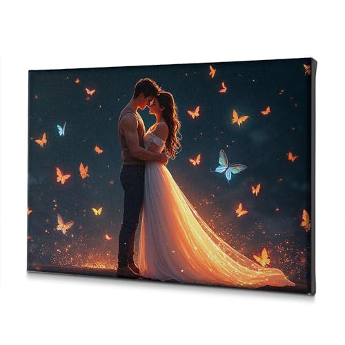 Toile couple embrassant sous les papillons tableau romantique oeuvre d'art amour interieur
