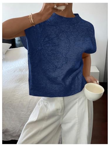 GORGLITTER Women's Flower Cap Sleeve Sweater Vest Crew Neck Knit Pullover Tank Top3