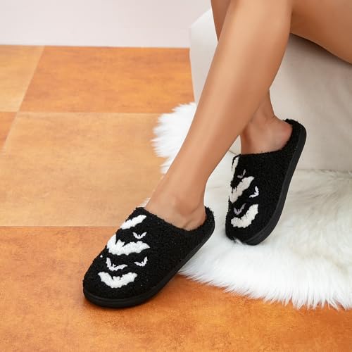 Cute Halloween Slippers for Women Perfect Soft Plush Comfy Warm Slip-On Halloween Pumpkin Slippers fo Women Indoor Fluffy House Slippers for Women and Men Non-slip Fuzzy Flat Slides3