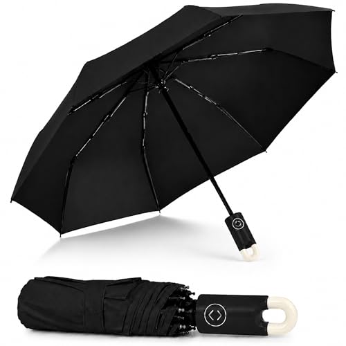 Image of AYSIS UV Umbrella with Novelty Clip Handle, Travel Umbrellas for Rain and Sun Windproof Compact, Automatic Open Close, 8 Ribs, Portable Umbrella for Men and Women