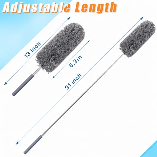 Image of Tanlade 1 Pcs Microfiber Feather Duster for Cleaning 13-31 Inch Extendable Cobweb Dusters Ceiling Fan Duster Washable Bendable Tool for Office Car Window Furniture (Gray)