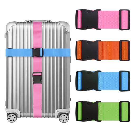 4 Pack Luggage Straps for suitcases-4 pcs Extra Long Suitcase Straps TSA Approved Luggage Belt, Adjustable Travel Belt for Luggage for 20'' - 32'' Suitcases (Orange Blue Green Pink)