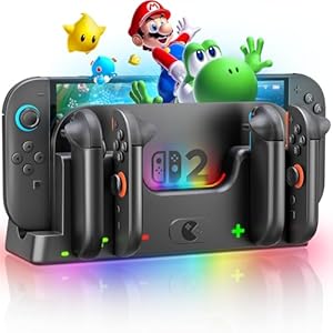 Wenocally Switch 2 Controller-Ladestation, Kompatibel mit Switch 2 Joy-Con,Joycon-Ladedock mit 6 RGB-Lichtmodi, unterstützt das Laden von 6 Joycons und LED-Anzeige