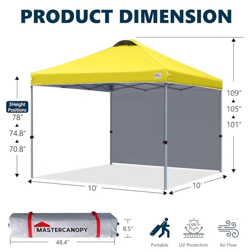 Image of MASTERCANOPY 10x10 Durable Pop Up Canopy Tent with 1 Sidewall, Yellow