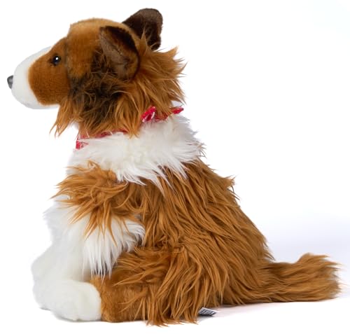 Uni-Toys - Langhaarcollie mit Halstuch (Herzchen-Motiv) - 27 cm (Höhe) - Plüsch-Hund, Collie - Plüschtier, Kuscheltier