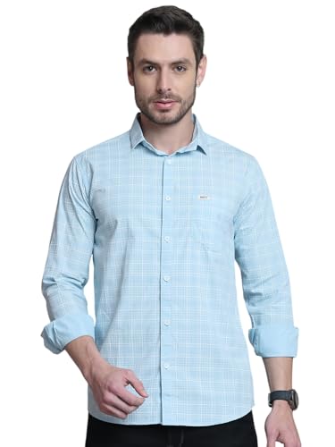Image of Majestic Man Comfort Slim Fit Spread Collar Small Checked Cotton Casual Shirt