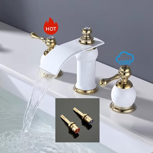 Mitigeur cascade de salle de bains laiton noir or rose robinet 3 trous eau chaude - 4