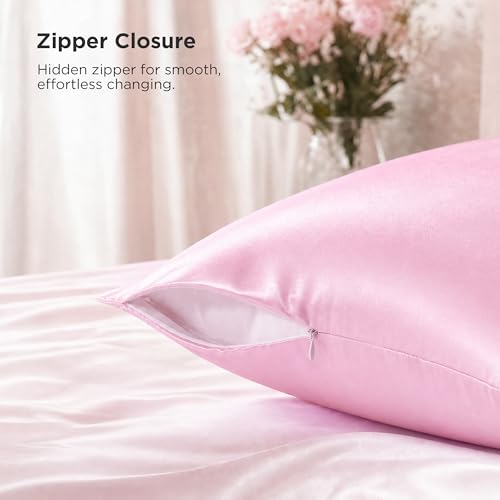 Image of Bedsure Satin Pillowcase with Zipper,King Pillow Cases Set of 2