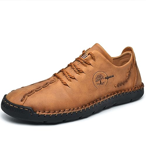 Mens Leather Casual Loafers Flats Comfortable Soft Breathable Lace-Up Lightweight Shoes