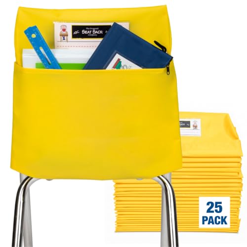 Image of Seat Sack Student Chair Storage Pocket - 12 inch, Single Pocket, Classroom Chair Organizer for Student Desks, Durable Over-the-Chair Storage, Yellow, 25-Pack