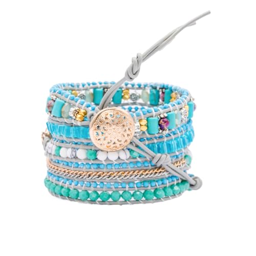 Image of YGLINE Natural Stone Bracelet 5 Wraps Bracelet Handmade Blue Color Boho Bracelet for Women Bracelet