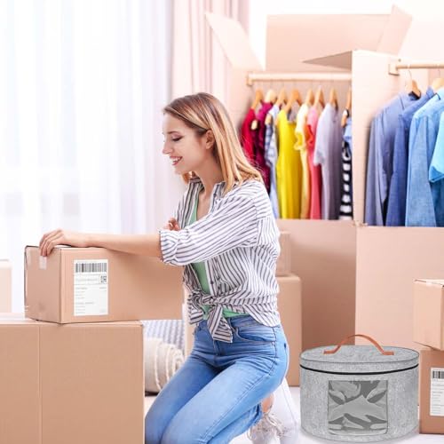 WUWENY Hutschachtel Rund Gray, Hutschachtel mit decke Faltbar, Hut Aufbewahrungsbox, Hut-Aufbewahrungsbox mit Deckel, Transparentes Window für Schrank oder Reise, 43x26cm (Light Gray)