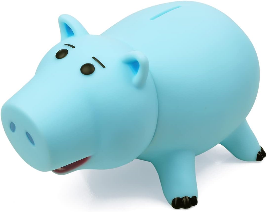 PHOCAS Piggy Bank Cute Blue Pig Money Box Plastic Saving Coin Box Money Bank for Kid's Christmas Birthday Gift with Gift