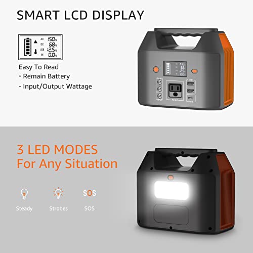 Enginstar Portable Power Station 150W, 155Wh 42000Mah Power Bank With Ac Outlet, 6 Outputs External Battery Pack Laptop Charger With Led Light For Home Outdoor Emergency- Orange #TOP5