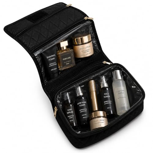 Image of Multifunctional Waterproof Shaving Kit Bag - Travel Cosmetic & Toiletry Organizer Pouch for Men and Women | Compact Medicine & Grooming Storage Case (Black)