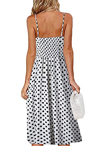 Image of YMING Womens Summer Spaghetti Strap Dresses Button Down Floral Sundress High Waist Swing Midi Dress with Pockets