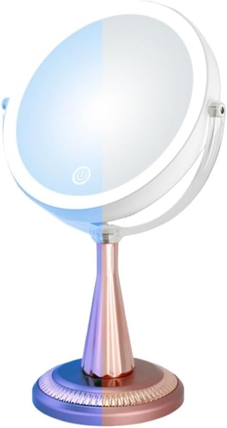 LED -Sided Desktop Makeup, Rose Gold, 360 Degree Rotating Beauty