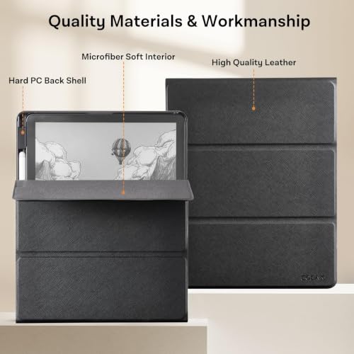 Image of CoBak Case for 11 inch Kindle Scribe 3rd Generation 2025, Kindle Scribe Colorsoft with Two Viewing Angles - All New PU Leather Cover with Auto Sleep Wake, Pen Holder. Black