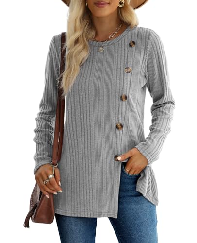 Image of XIEERDUO Long Sleeve Tops for Women Tunics Buttons Front Slit